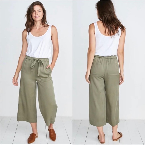 MARINE Layer Spruce Wide Leg Pants Size XS Dusty Olive Tie Waist 100% Tencel. - Picture 1 of 6